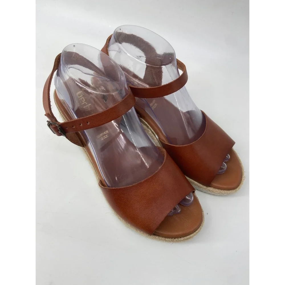 Bertuchi Sandals Women 39 US 8 Brown Leather Wedge Espadrille Spanish Summer